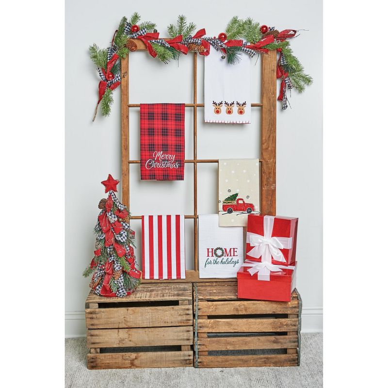 C&F Home 27" x 18" "Merry Christmas" Sentiment on Red and Black Plaid Background Cotton Embroidered Woven Kitchen Towel Decor Decoration, 5 of 7