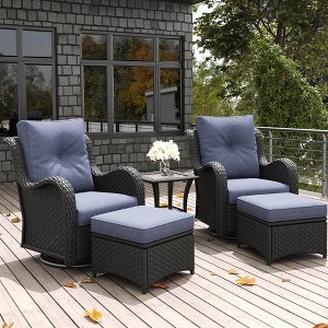 LayinSun Outdoor Patio Furniture Set, Black Rattan Wicker Sectional Swivel Rocker Chairs Sets with Ottomans, Swivel Glider Chair - 1 of 4