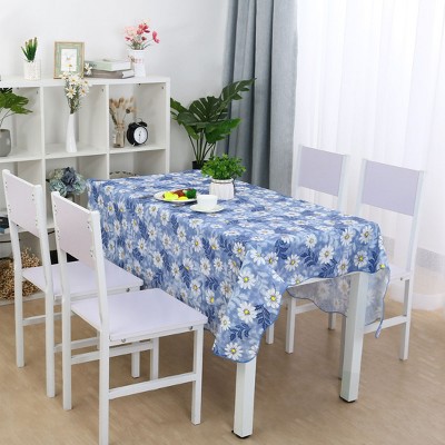 60"x60" Square Vinyl Water Oil Resistant Printed Tablecloths Blue Daisy - PiccoCasa