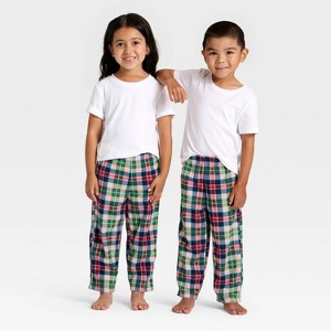 Toddler Plaid Microfleece Holiday Matching Family Pajama Pants - Wondershop™ Cream - 1 of 4