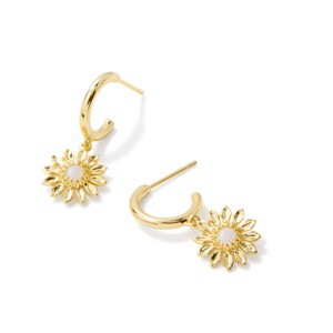 Kendra Scott Hazel Hoop Earrings - White Opalite: 14K Gold Over Brass, Post Closure, 1.04" Length, 4.5g Weight - 1 of 2