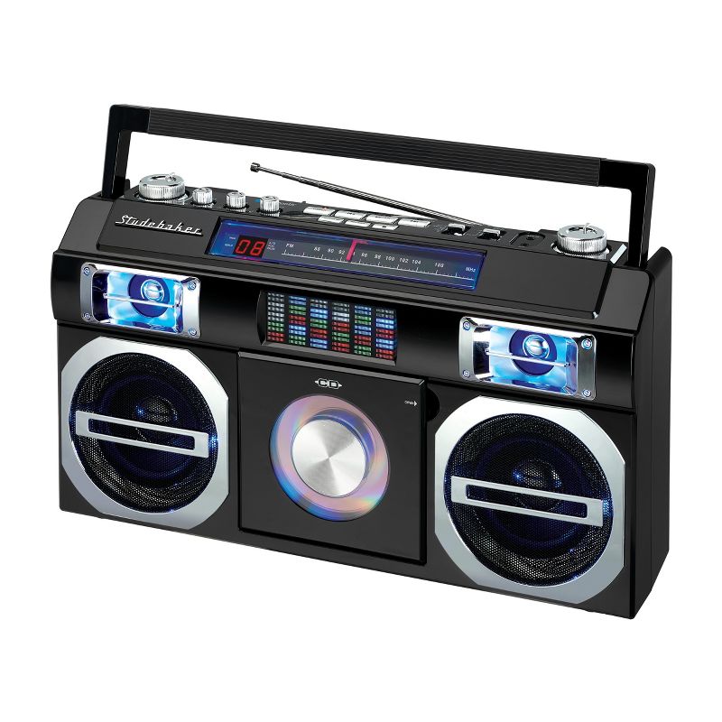 Studebaker 80's Retro Street Bluetooth Boombox with FM Radio, CD Player, LED EQ (SB2145) - Black, 1 of 5