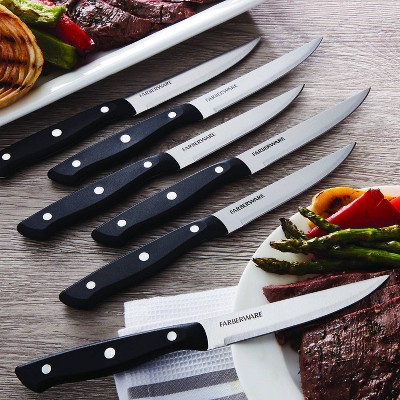 Farberware 6pc Steak Knife Set: Stainless Steel Blades, Black Plastic Handles, Hand Wash, Lifetime Limited Warranty - Thumbnail 3