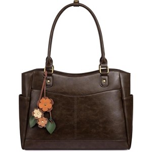 Leather Vintage Work Tote Bag Computer Office Teacher Bag with Large Cup Holder - 1 of 4