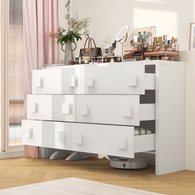 FUFU&GAGA Contemporary Chest of Drawers White 6 - Drawer Dresser: A Fusion of Minimalist Design and Ample Storage for Bedroom