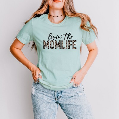 Simply Sage Market Livin' the Mom Life Leopard Short Sleeve Tee - XL - Seafoam