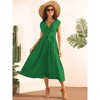 Seta T Women's Casual Sleeveless Wrap V Neck Flowy Ruffle Pleated Midi Dress with Belt - 2 of 4
