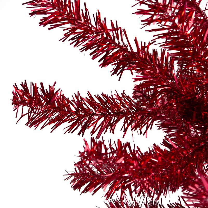 Northlight 7' Metallic Red Tinsel Artificial Christmas Tree - Unlit, 3 of 8