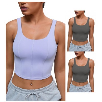 INSPIRE CHIC 3 Pcs Womens U Back Longline Padded Sports Bra Cami Crop Workout Fitness Tank Top with Built in Bra
