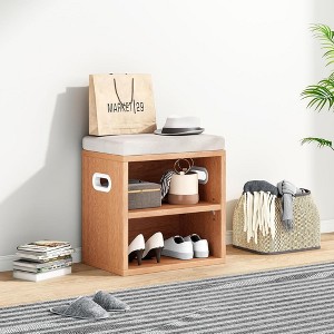 SEVOBAL Small Shoe Bench Entrywaywith Cushion Shoe Benches with Storage Seating Seat Entryway Shoe Rack Entryway Show Racks, Beige, 15.35"*11.4"*16" - 1 of 4