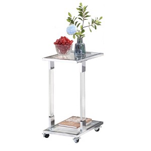 Dexmalle Chrome Glass Acrylic End Table with Metal Base and Wheels - 1 of 4