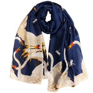 Wrapables Silk Like Satin Polyester Large Scarf Wrap, Cranes Blue - 1 of 4