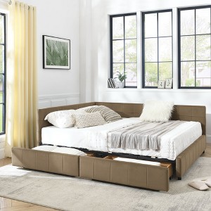 CAVINAS Queen Size Velvet Upholstered Daybed Bed Frame with Comfy Backrest & 2 Drawers,No Box Spring Needed - 1 of 4