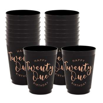 Sparkle and Bash 16 Pack Twenty One Plastic Tumblers Cups 16 oz for 21st Birthday Party Supplies, Black & Gold