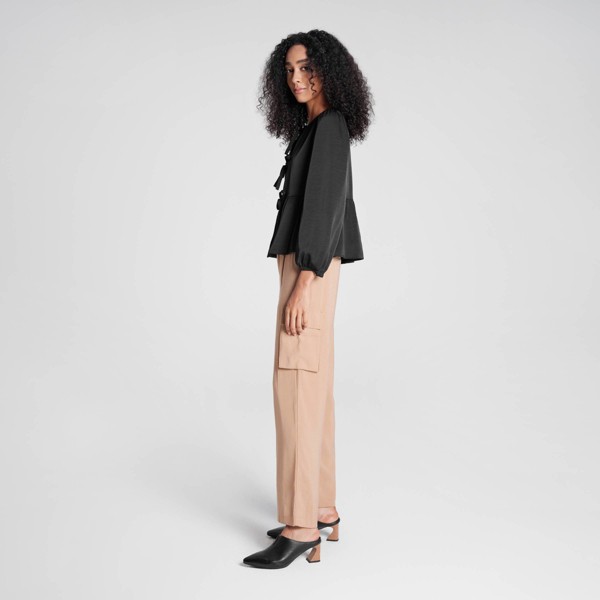 Blusa de manga larga abullonada con lazo al frente para mujer - A New Day™ 4