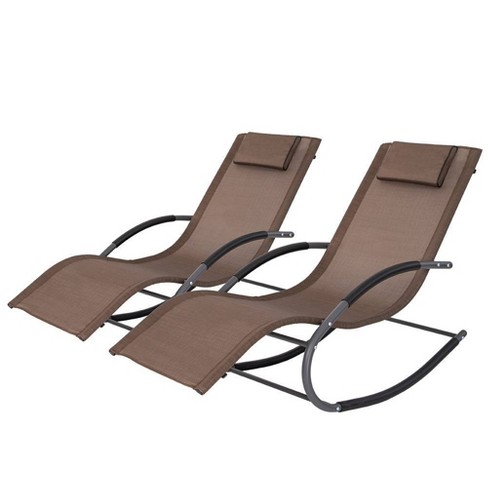 2pk Patio Rocking Chairs Curved Rocker Chaise Lounge Chairs Brown