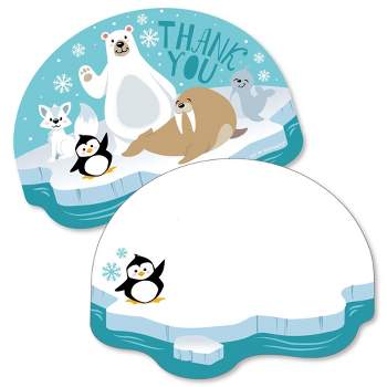 Big Dot of Happiness Arctic Polar Animals - Shaped Thank You Cards - Winter Baby Shower or Birthday Party Thank You Cards with Envelopes - Set of 12