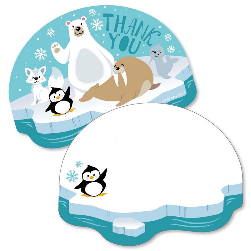 Big Dot of Happiness Arctic Polar Animals - Shaped Thank You Cards - Winter Baby Shower or Birthday Party Thank You Cards with Envelopes - Set of 12, 1 of 8