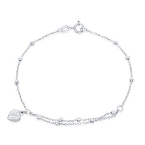 Bella Silver Sterling Silver Beads with Heart Charm Bracelet - Silver - 7.5 Inch - 1 of 2