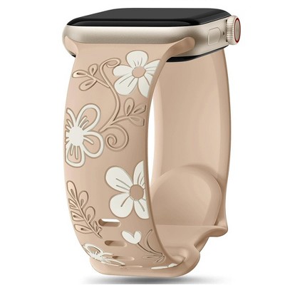 HTUTWOO Floral Apple Watch Band, Engraved Flower Silicone Strap 38/40/41/42/43/44/45/49mm for iWatch Series 11 10 9 8 7 6 5 4 3 2 SE Ultra