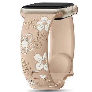 HTUTWOO Floral Apple Watch Band, Engraved Flower Silicone Strap 38/40/41/42/43/44/45/49mm for iWatch Series 11 10 9 8 7 6 5 4 3 2 SE Ultra - 1 of 4