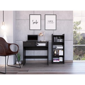 Vynxaria Vizcaya Home Office Set, Single Drawer, Keyboard Tray,Bookcase -Black - 1 of 4