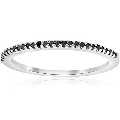 Pompeii3 1/6ct Treated Black Diamond Stackable Wedding Ring 10k White Gold