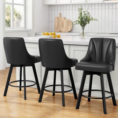 Gikpal Swivel Bar Stools, 24" Counter Height Bar Stools Set of 3, Fabric Upholstered Counter Bar Stools with Solid Wood Legs for Kitchen Island, Black