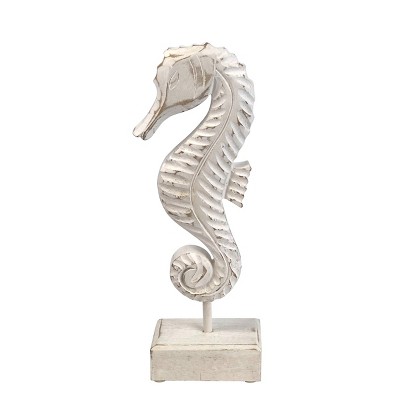 Beachcombers Small Whitewashed Seahorse On Stand Rustic Mango Home Decor Sign Beach Coastal Ocean Sea Life 11.25 x 2.37 x 1.75 Inches.