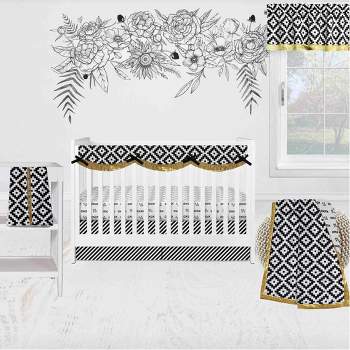 Bacati - Love Aztec Print Black Gold 6 pc Boy or Girl Gender Neutral Unisex Baby Crib Bedding Set with Long Rail Guard Cover