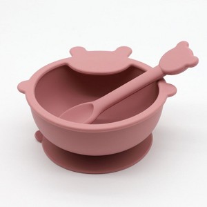 MyKids-USA Baby Cartoon Bear Shape Complementary Food Training Silicone Bowl With Spoon Sets - 1 of 2