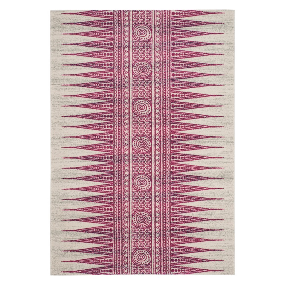 4'x6' Geometric Design Loomed Area Rug Ivory/Fuchsia - Safavieh