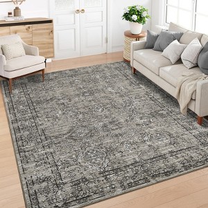 Vintage Floral Printed Distressed Rug for Living Room Retro Thin Washable Area Rugs for Bedroom Low Pile Non Slip Ultra Soft Carpet - 1 of 4