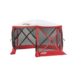 CLAM Quick-Set Escape Sport 11.5 x 11.5 Foot Portable Pop Up Outdoor Tailgating Screen Tent 6 Sided Canopy Shelter w/ Stakes & Carry Bag, Red/White