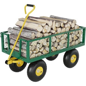 Steel Garden Cart with 10" Wheels, Wagon Cart, Removable Sides, 180° Handle for Lawn, Farm, Outdoor - 1 of 4