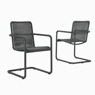Modway Abacus Outdoor Wicker Dining Chairs Set of 2 in Slate-Wicker Patio Chairs w/Cantilever Steel Frame