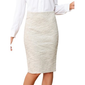 INSPIRE CHIC Women's Plaid Tweed High Waist Split Office Pencil Skirt - 1 of 4