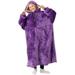 PAVILIA Faux Shearling Wearable Blanket Hoodie, Cozy Oversized Hooded Sweatshirt Adults, Warm Fleece Big Pocket - 1 of 4