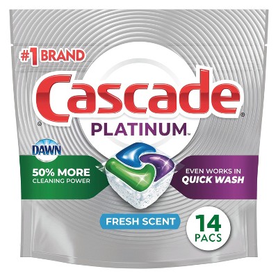 Cascade Platinum Dishwasher Pods, ActionPacs Dishwasher Detergent Tabs, Fresh Scent - 14ct