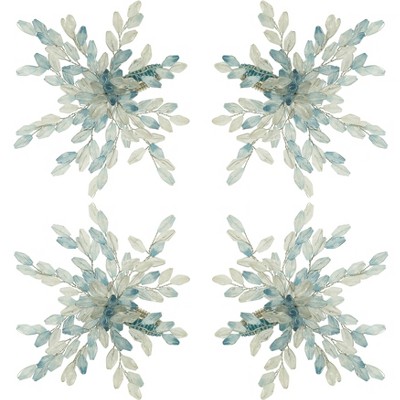 Blue and Clear Beaded Flower Napkin Rings Set of 4