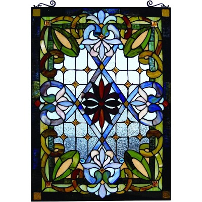 Fine Art Lighting- Rectangle Tiffany Stained Glass Window Panel, 100% Genuine Stained Glass, 480 Glass cuts, Large Size: 20 by 29-Inch