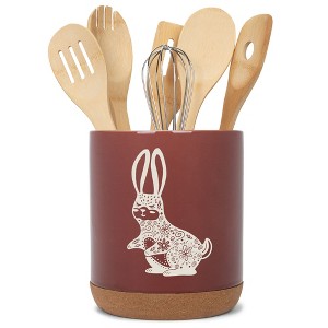 Elanze Designs Kitchen Utensil Holder With Non Slip Cork Base Large 8 Inch Ceramic Storage Crock Forest Animal Countertop Organizer Floral Bunny - 1 of 4