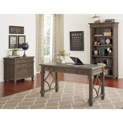 Gray Wood Home Office Desk with USB and Power Outlets