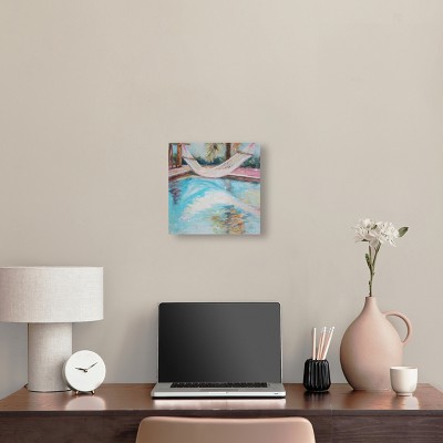 Poolside Hammock Coastal Canvas Wall Art in Blue and Pink
