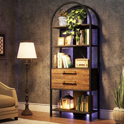 Tribesigns 4-Tier Bookshelf with 2 Drawers and LED Light