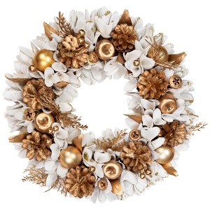 Northlight Glittered Wood Petals and Apples Christmas Wreath - 13.5" - Unlit - 1 of 4