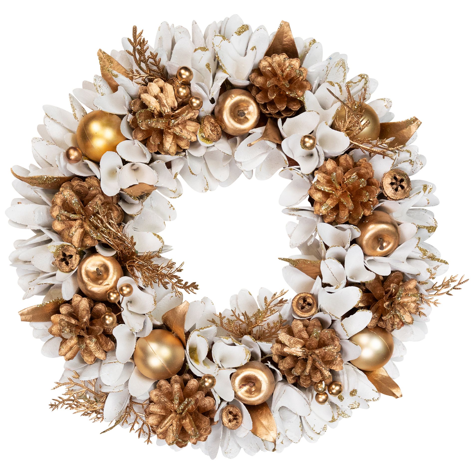 Northlight Glittered Wood Petals and Apples Christmas Wreath - 13.5" - Unlit