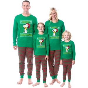 Peanuts Christmas Ugly Sweater Tight Fit Cotton Family Pajama Set - 1 of 4