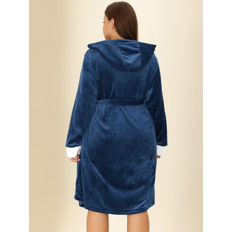 Agnes Orinda Women's Plus Size Nightgown Faux Fur Robe Fleece Hood Warm Plush Flannel Robe, 4 of 6