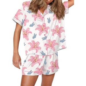 SHESHOW Womens Pajama Sets Satin Button Down Notch Collar Top and